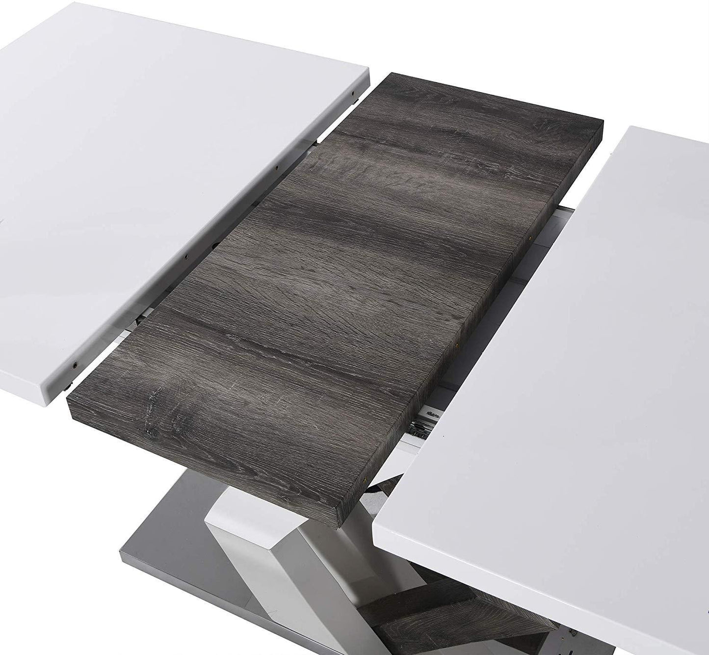 Table à manger extensible BASEL blanc brillant de 6 à 8 places avec base en acier inoxydable
