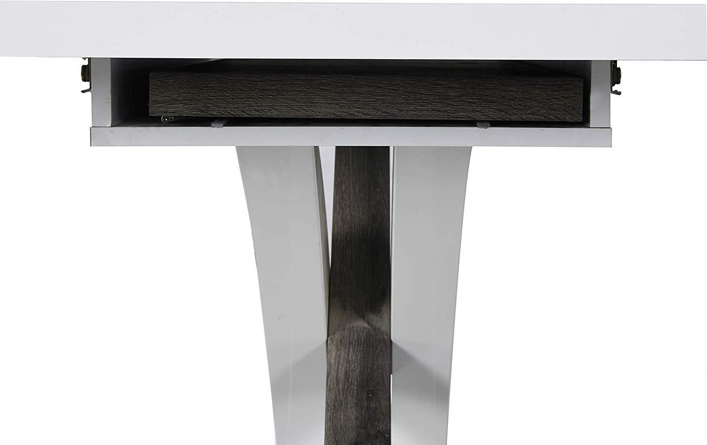Table à manger extensible BASEL blanc brillant de 6 à 8 places avec base en acier inoxydable