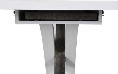 Table à manger extensible BASEL blanc brillant de 6 à 8 places avec base en acier inoxydable