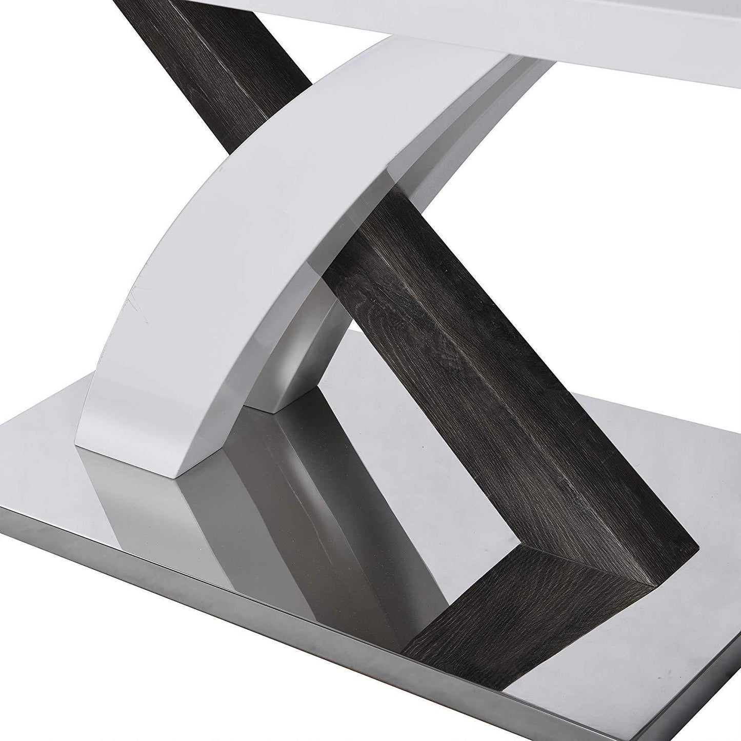 Table à manger extensible BASEL blanc brillant de 6 à 8 places avec base en acier inoxydable
