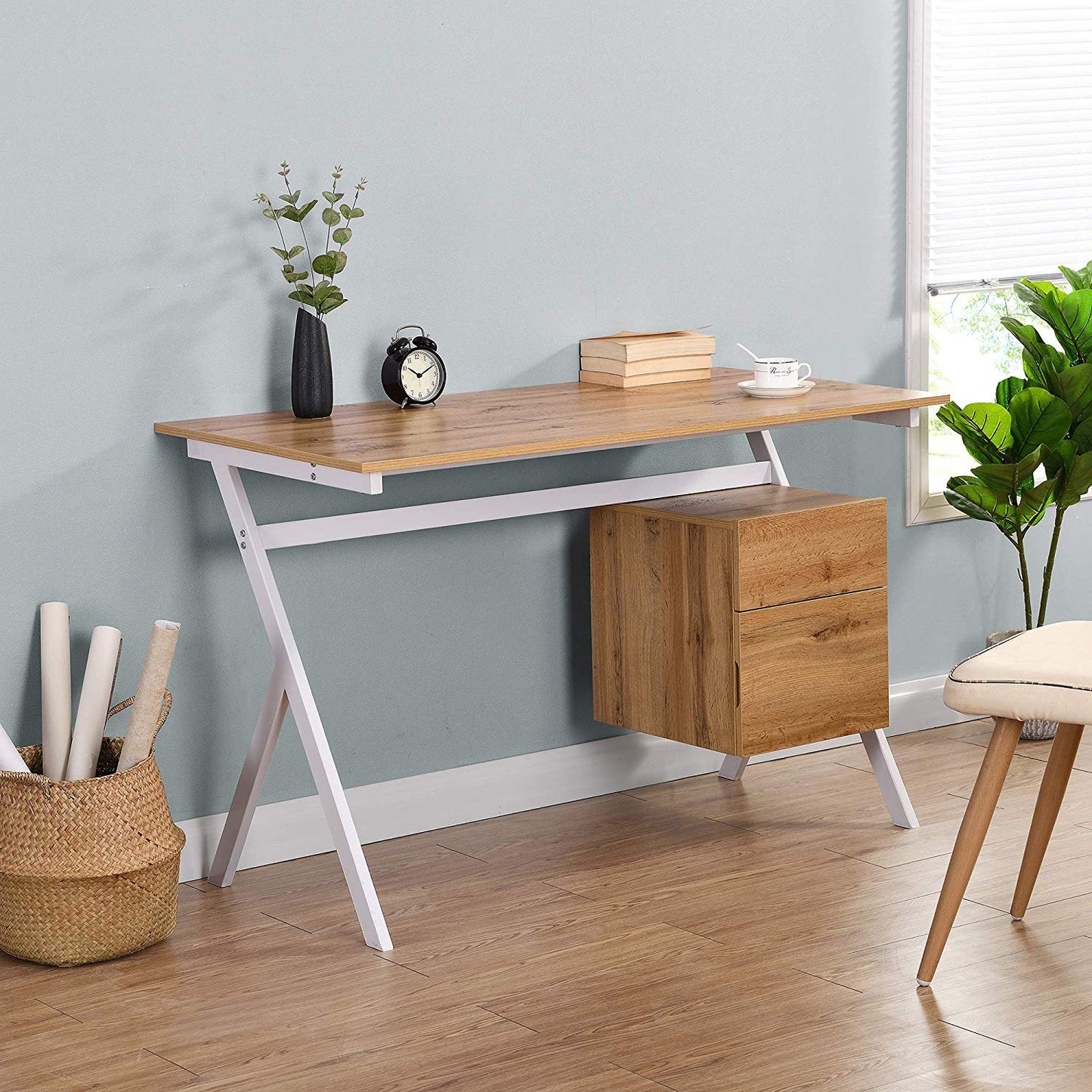 Bureau en chêne Sion avec tiroir et placard