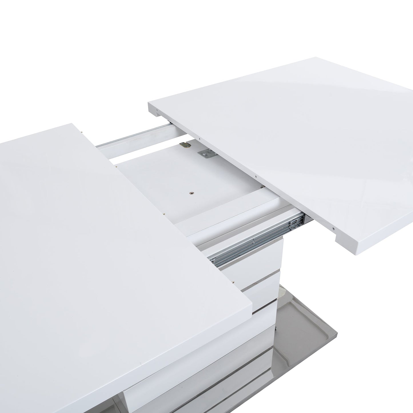 Table à manger extensible Hayne blanche brillante pour 6 à 8 personnes