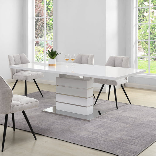 Table à manger extensible Hayne blanche brillante pour 6 à 8 personnes
