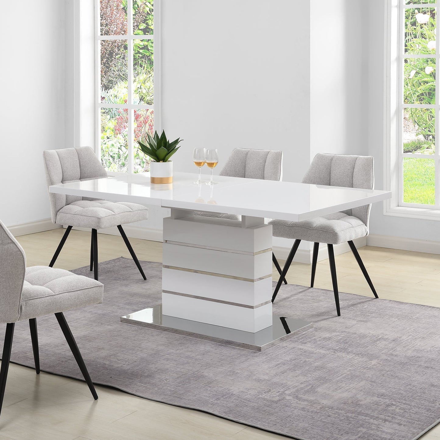 Table à manger extensible Hayne blanche brillante pour 6 à 8 personnes
