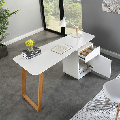 Bureau en chêne Soren et blanc avec placard