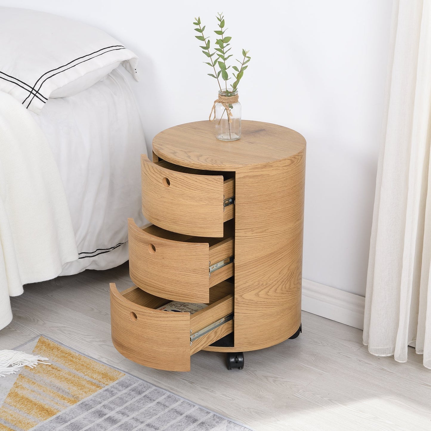 Table de chevet DOLIO Drum Chest 3 tiroirs en chêne