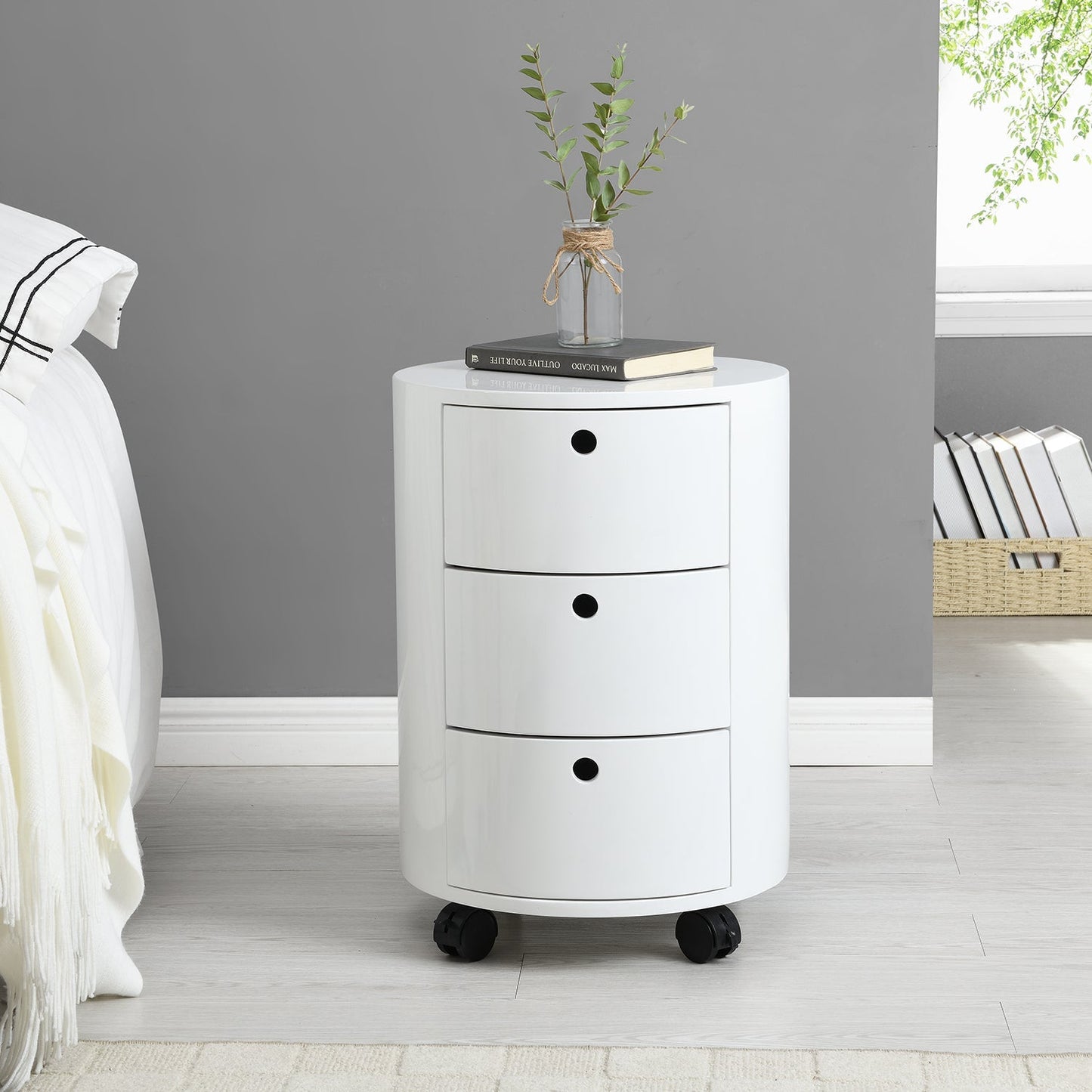 Table de chevet 3 tiroirs Dolio Drum Chest en blanc