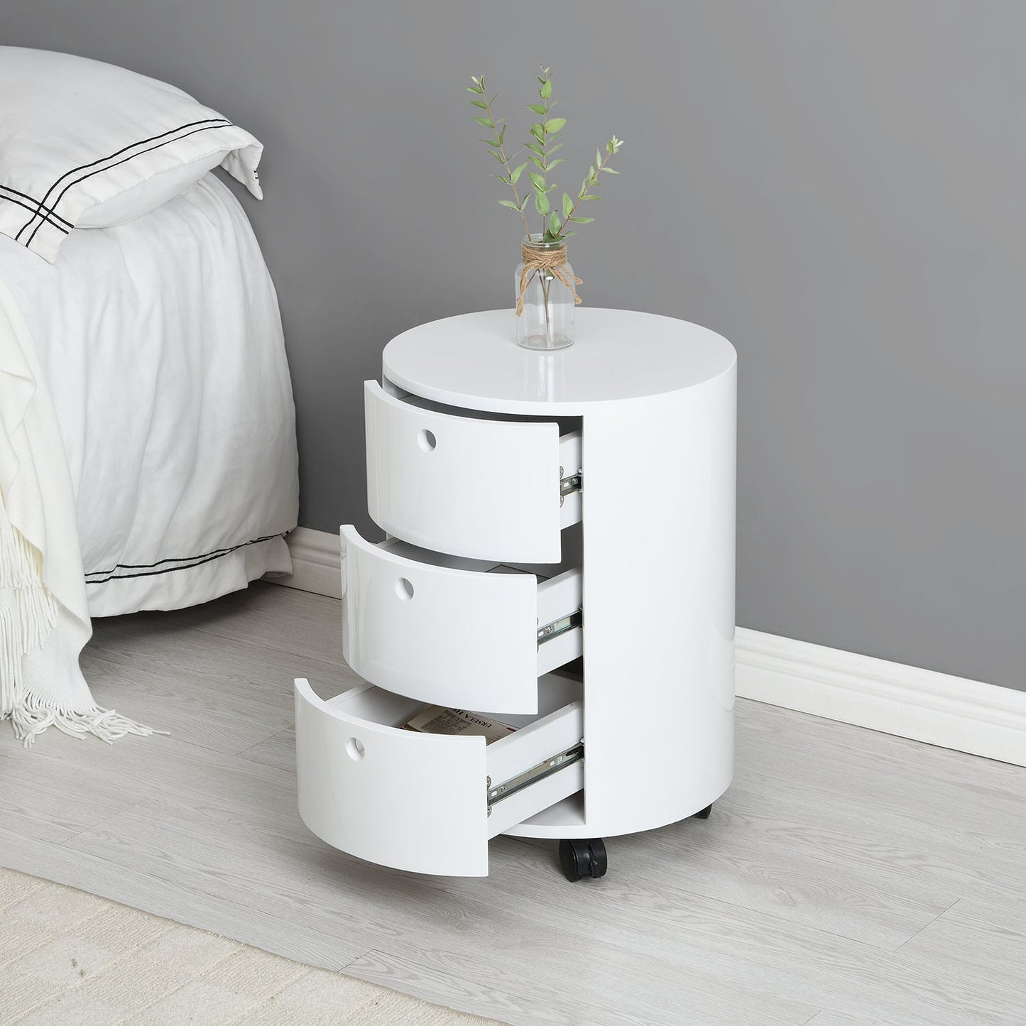 Table de chevet 3 tiroirs Dolio Drum Chest en blanc