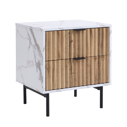 Table de chevet à 2 tiroirs effet chêne et marbre Aspen