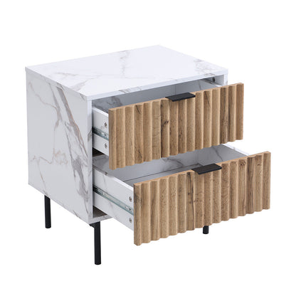 Table de chevet à 2 tiroirs effet chêne et marbre Aspen