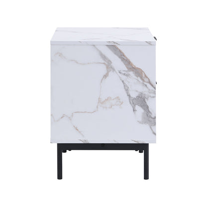 Table de chevet à 2 tiroirs effet chêne et marbre Aspen