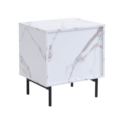 Table de chevet à 2 tiroirs effet chêne et marbre Aspen