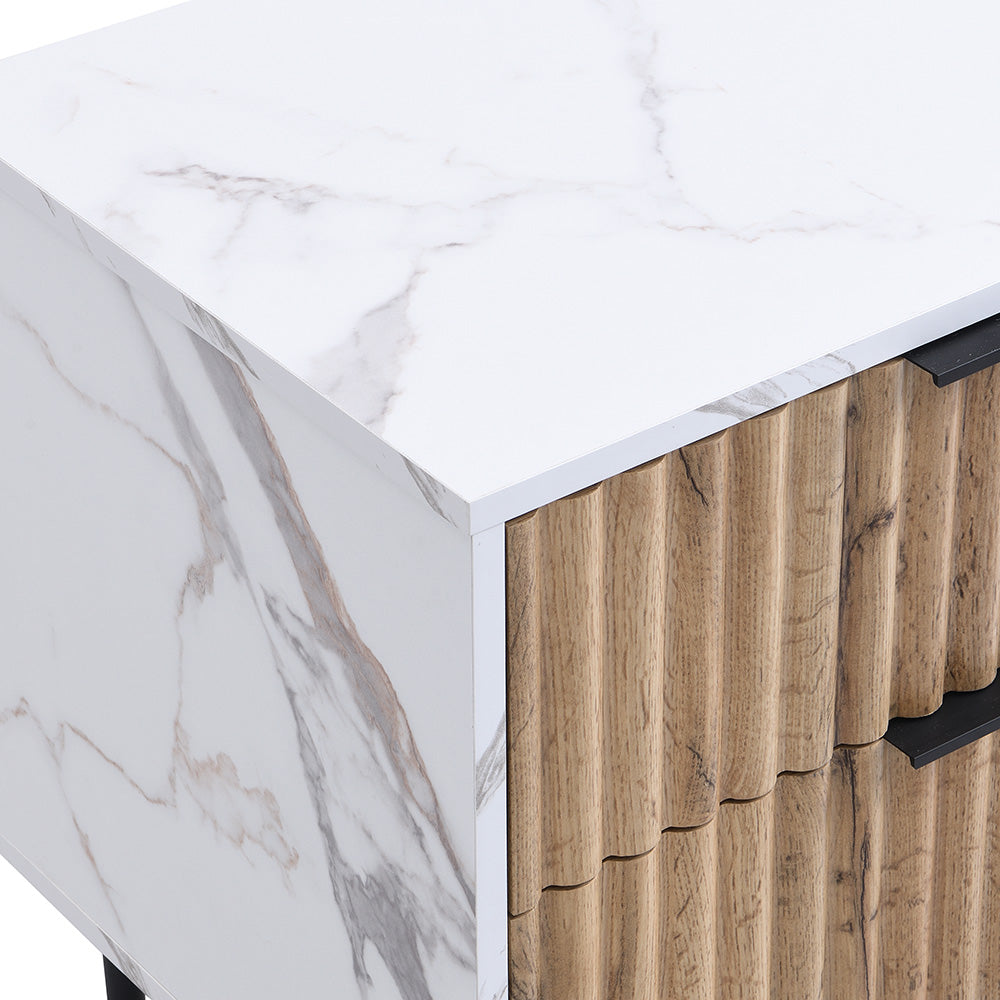 Table de chevet à 2 tiroirs effet chêne et marbre Aspen