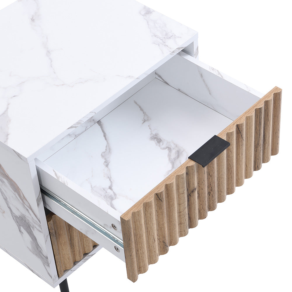 Table de chevet à 2 tiroirs effet chêne et marbre Aspen