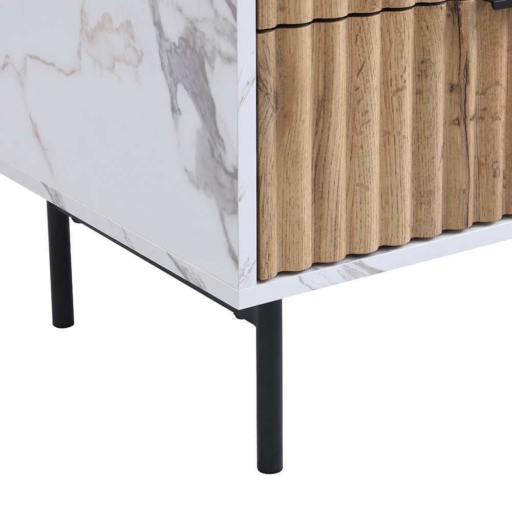 Table de chevet à 2 tiroirs effet chêne et marbre Aspen