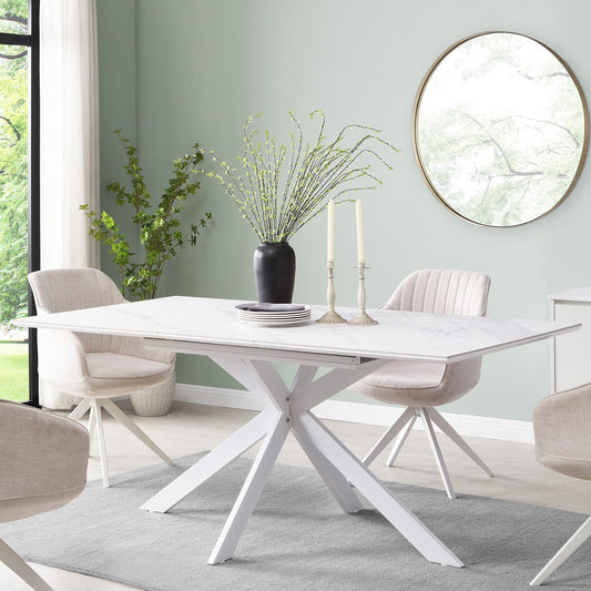 Table à manger extensible en céramique blanche Varden
