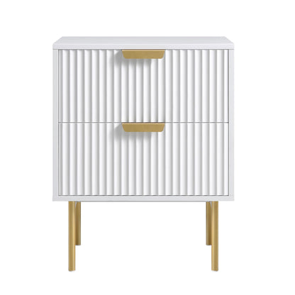Table de chevet Richmond Ridged à 2 tiroirs, blanc mat
