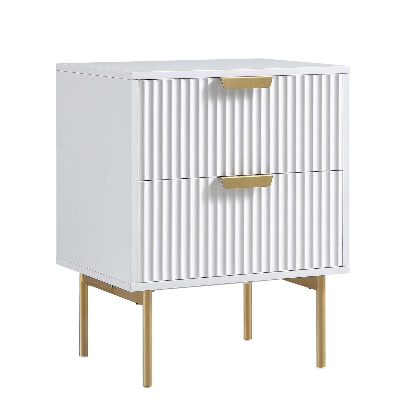 Table de chevet Richmond Ridged à 2 tiroirs, blanc mat