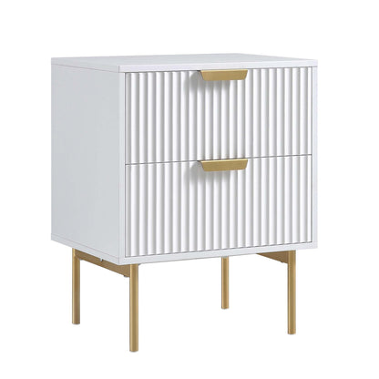 Table de chevet Richmond Ridged à 2 tiroirs, blanc mat