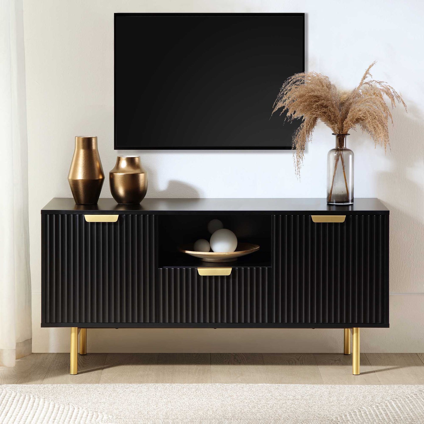 Meuble TV Richmond Ridged, noir mat
