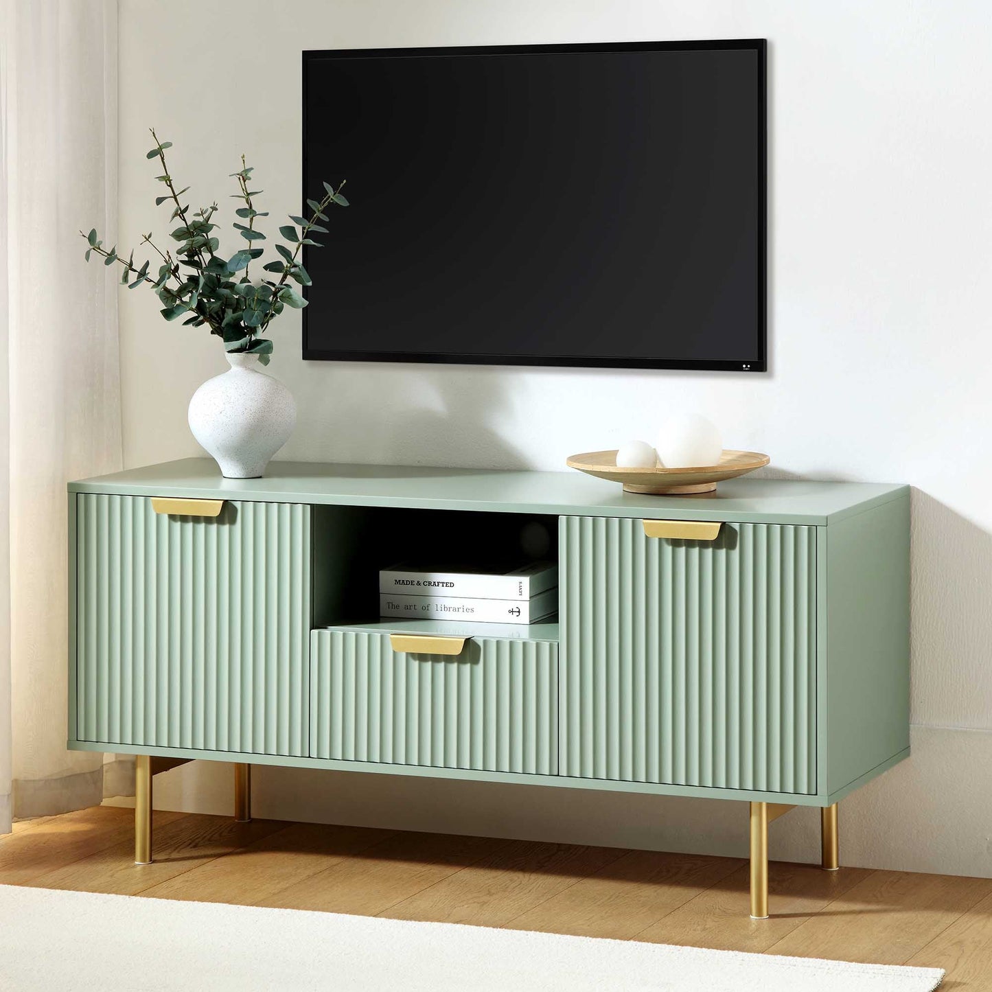 Meuble TV Richmond Ridged, vert sauge mat