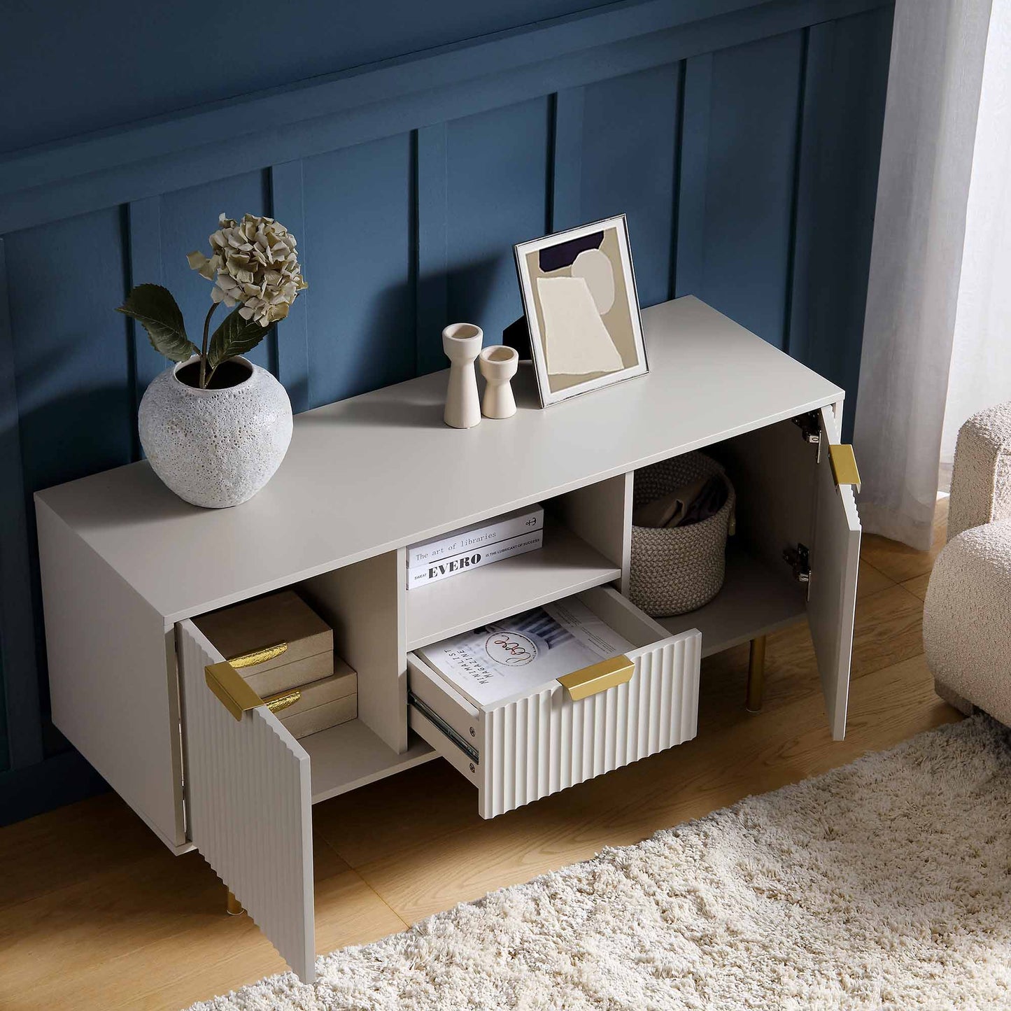 Meuble TV Richmond Ridged, taupe mat