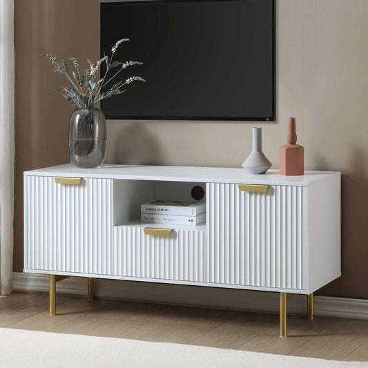Meuble TV Richmond Ridged, blanc mat