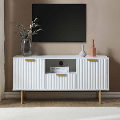 Meuble TV Richmond Ridged, blanc mat