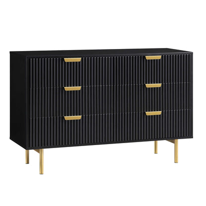 Commode large Richmond Ridged à 6 tiroirs, noir mat