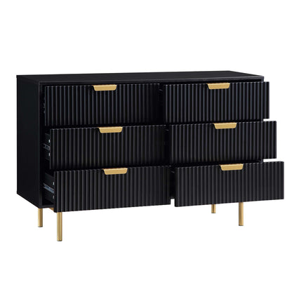 Commode large Richmond Ridged à 6 tiroirs, noir mat