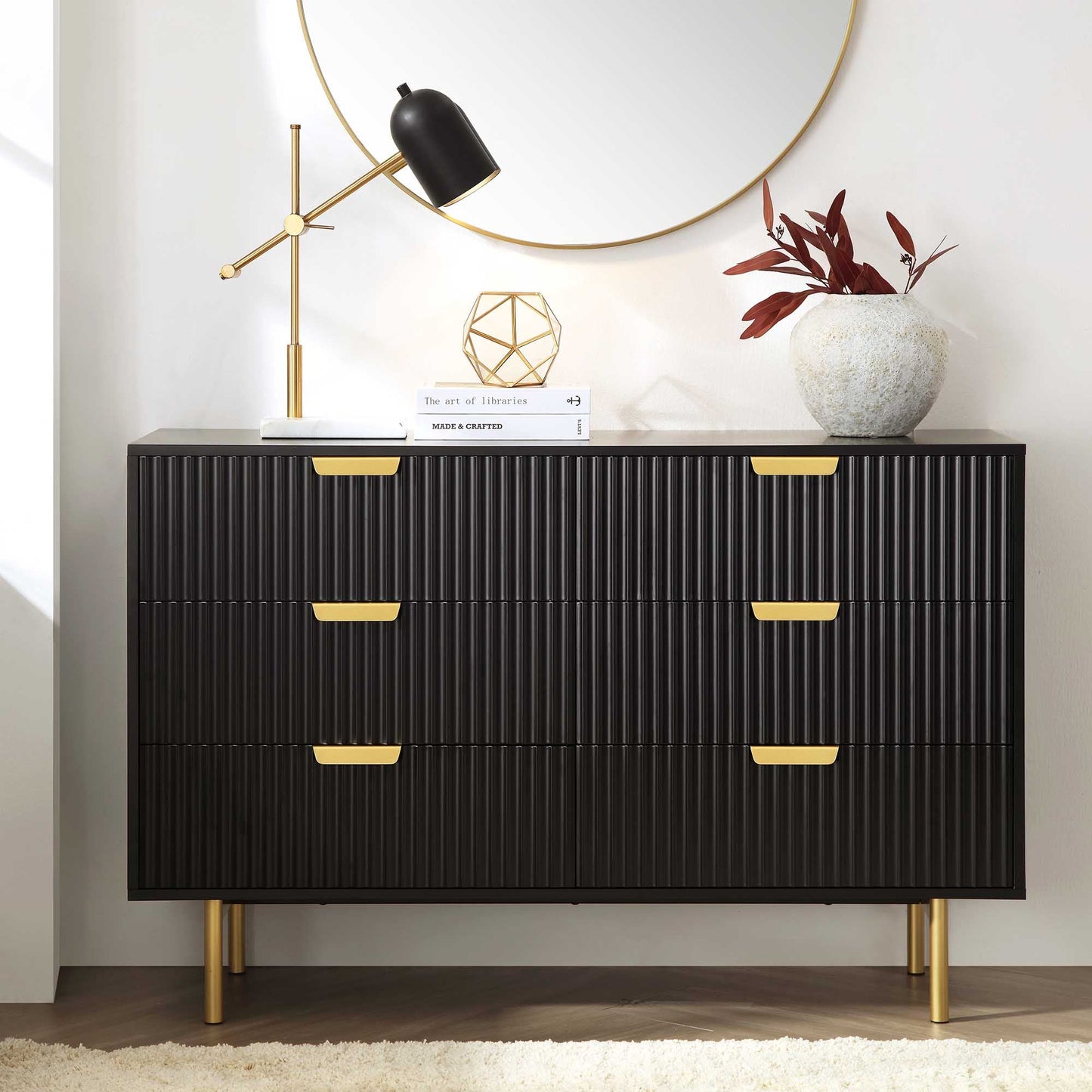 Commode large Richmond Ridged à 6 tiroirs, noir mat