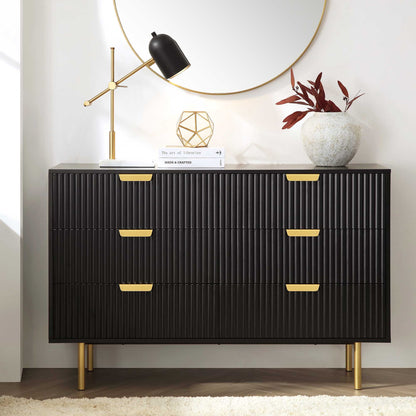 Commode large Richmond Ridged à 6 tiroirs, noir mat