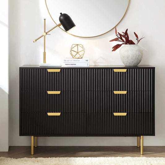 Commode large Richmond Ridged à 6 tiroirs, noir mat