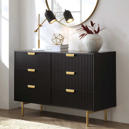 Commode large Richmond Ridged à 6 tiroirs, noir mat