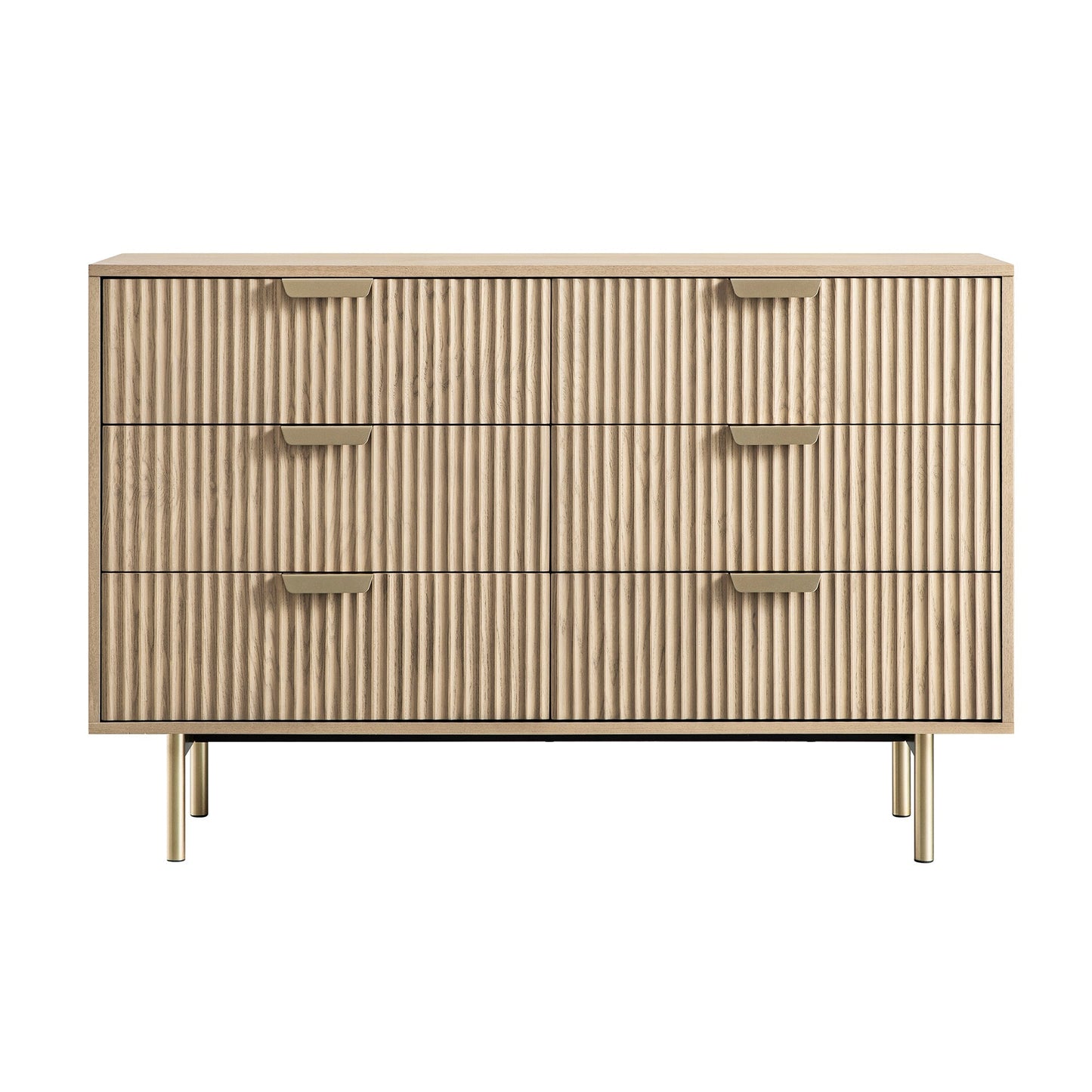 Commode large Richmond striée à 6 tiroirs, frêne clair