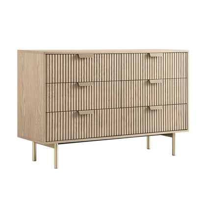 Commode large Richmond striée à 6 tiroirs, frêne clair