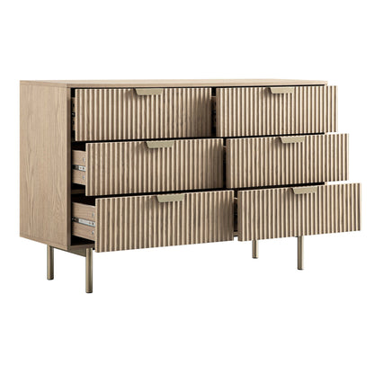 Commode large Richmond striée à 6 tiroirs, frêne clair
