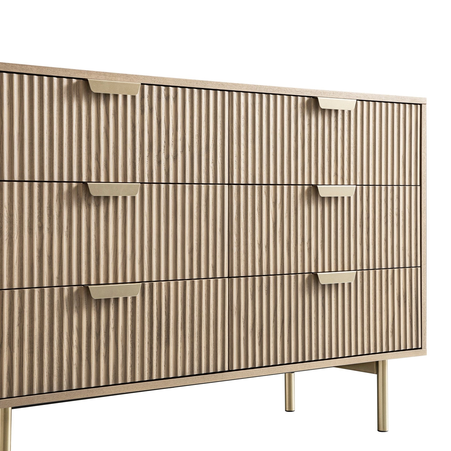 Commode large Richmond striée à 6 tiroirs, frêne clair