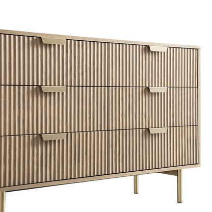 Commode large Richmond striée à 6 tiroirs, frêne clair