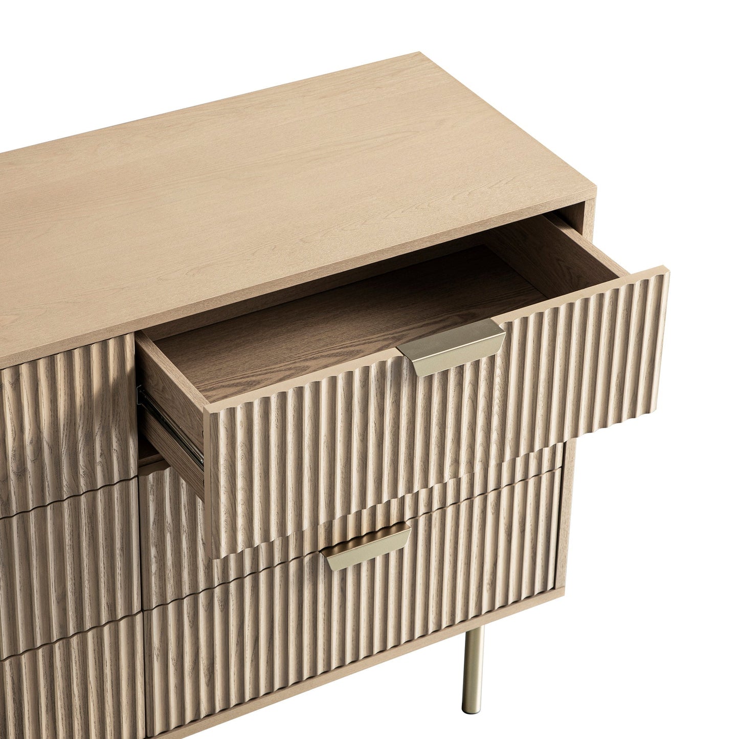 Commode large Richmond striée à 6 tiroirs, frêne clair