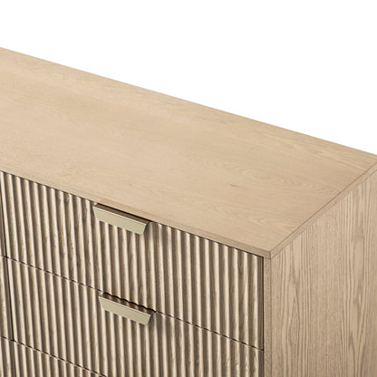 Commode large Richmond striée à 6 tiroirs, frêne clair