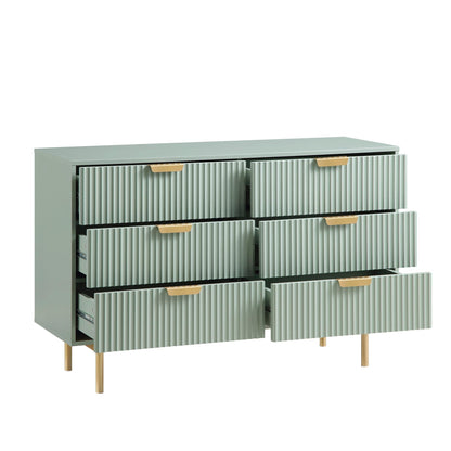 Commode large Richmond striée à 6 tiroirs, vert sauge mat