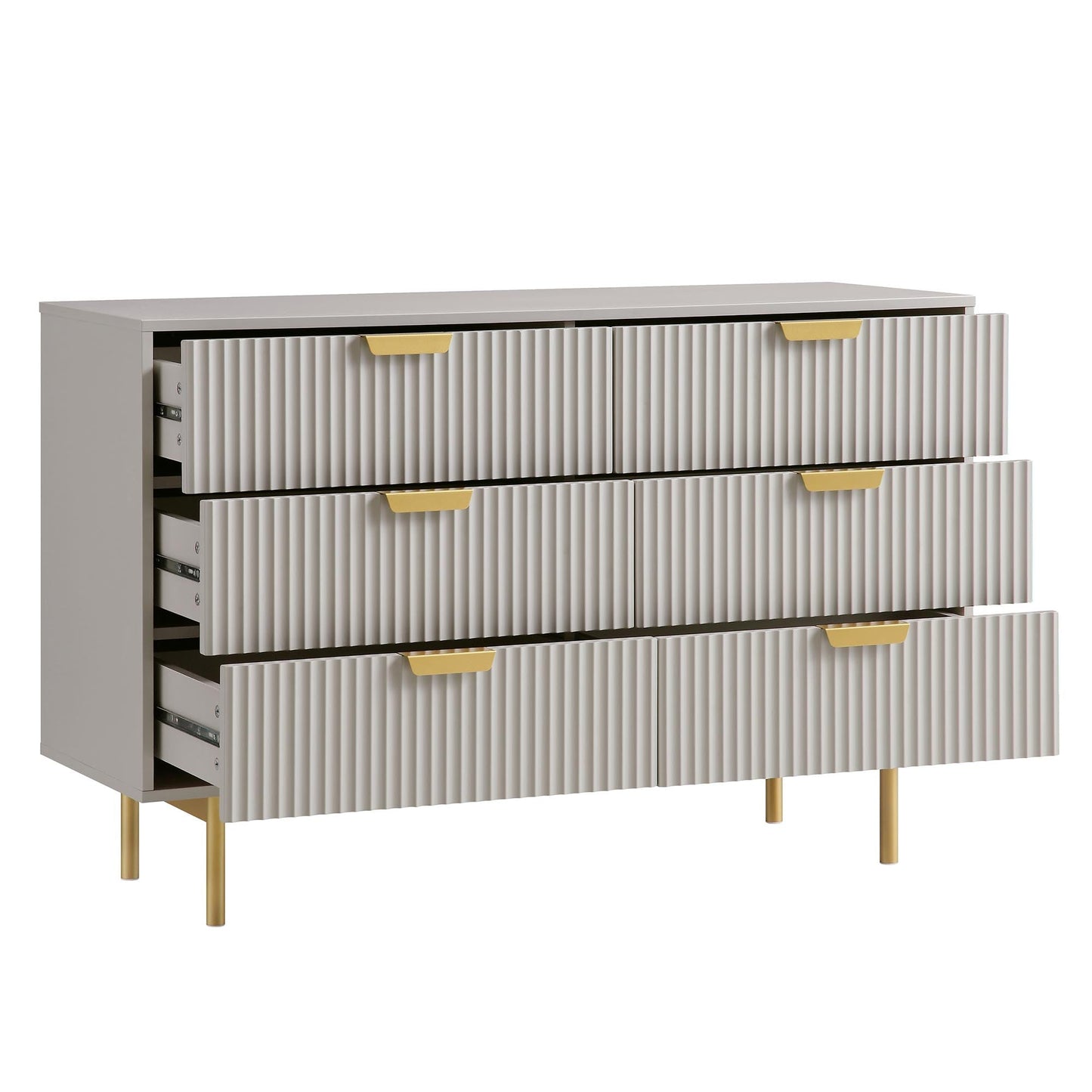 Commode large Richmond Ridged à 6 tiroirs, taupe mat