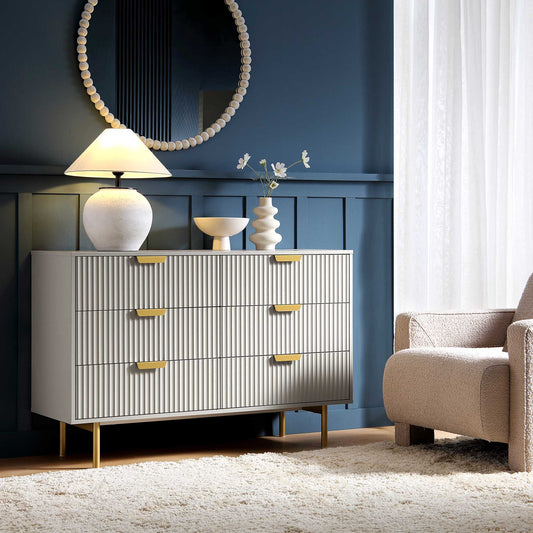 Commode large Richmond Ridged à 6 tiroirs, taupe mat