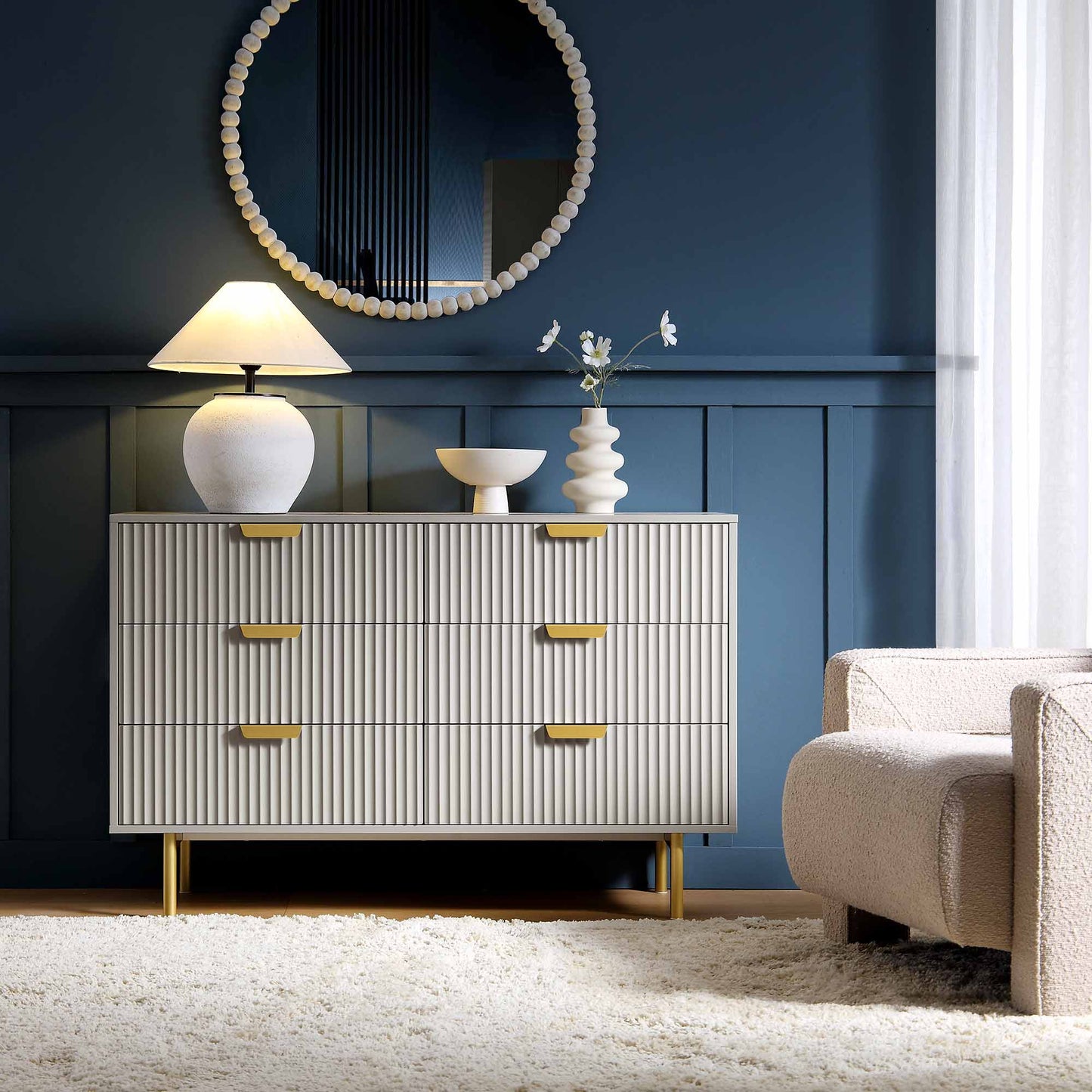 Commode large Richmond Ridged à 6 tiroirs, taupe mat
