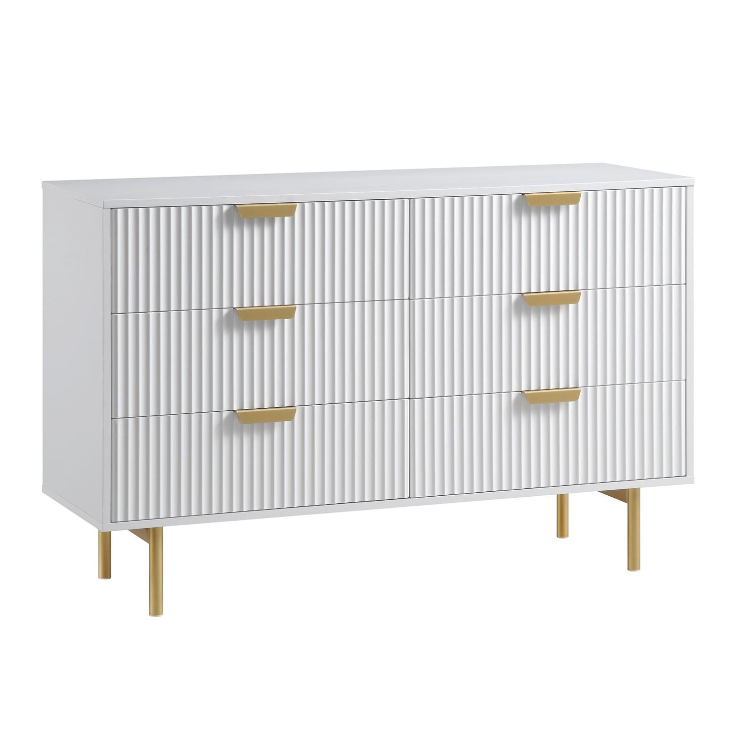 Commode large Richmond Ridged à 6 tiroirs, blanc mat