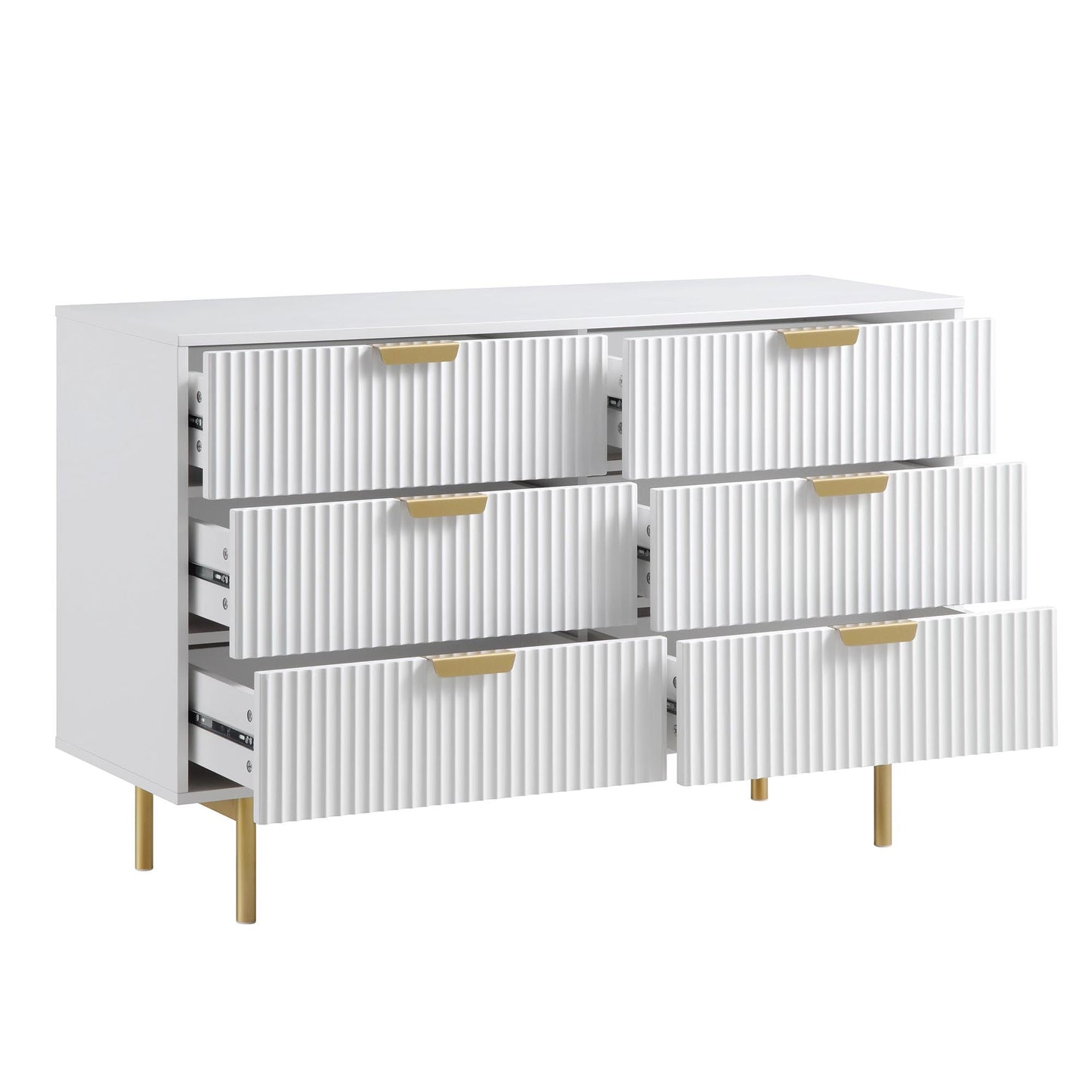 Commode large Richmond Ridged à 6 tiroirs, blanc mat