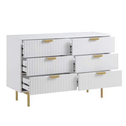 Commode large Richmond Ridged à 6 tiroirs, blanc mat