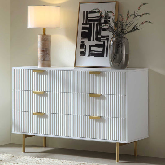 Commode large Richmond Ridged à 6 tiroirs, blanc mat