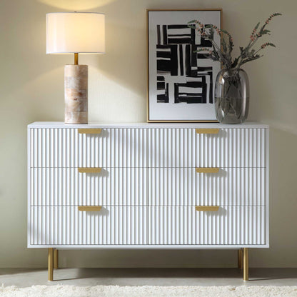 Commode large Richmond Ridged à 6 tiroirs, blanc mat